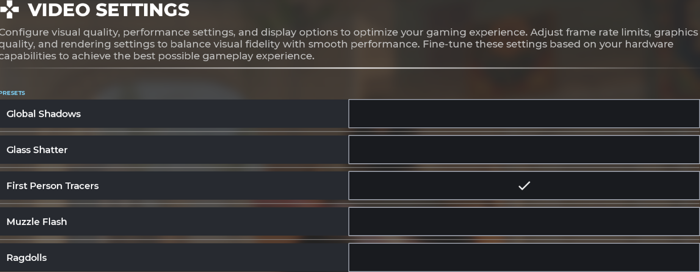 Video settings screenshot